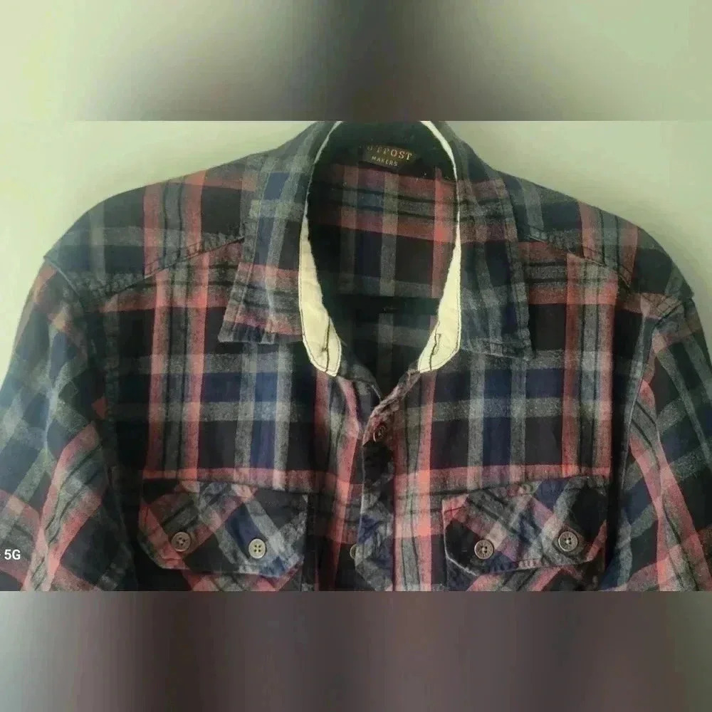 Buckle Exclusive Outpost Makers button-down men's LG maroon blue black gray - Picture 5 of 11
